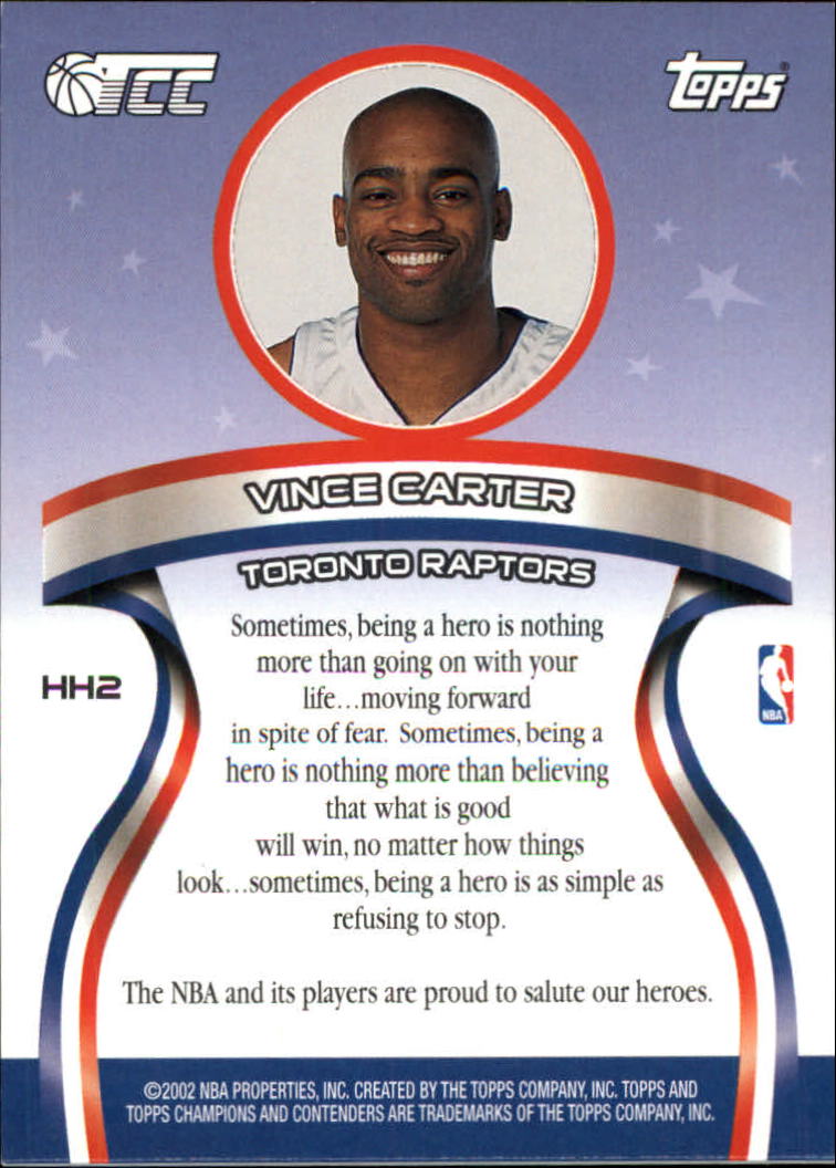 2001-02 Topps TCC Heroes Honor #HH2 Vince Carter back image