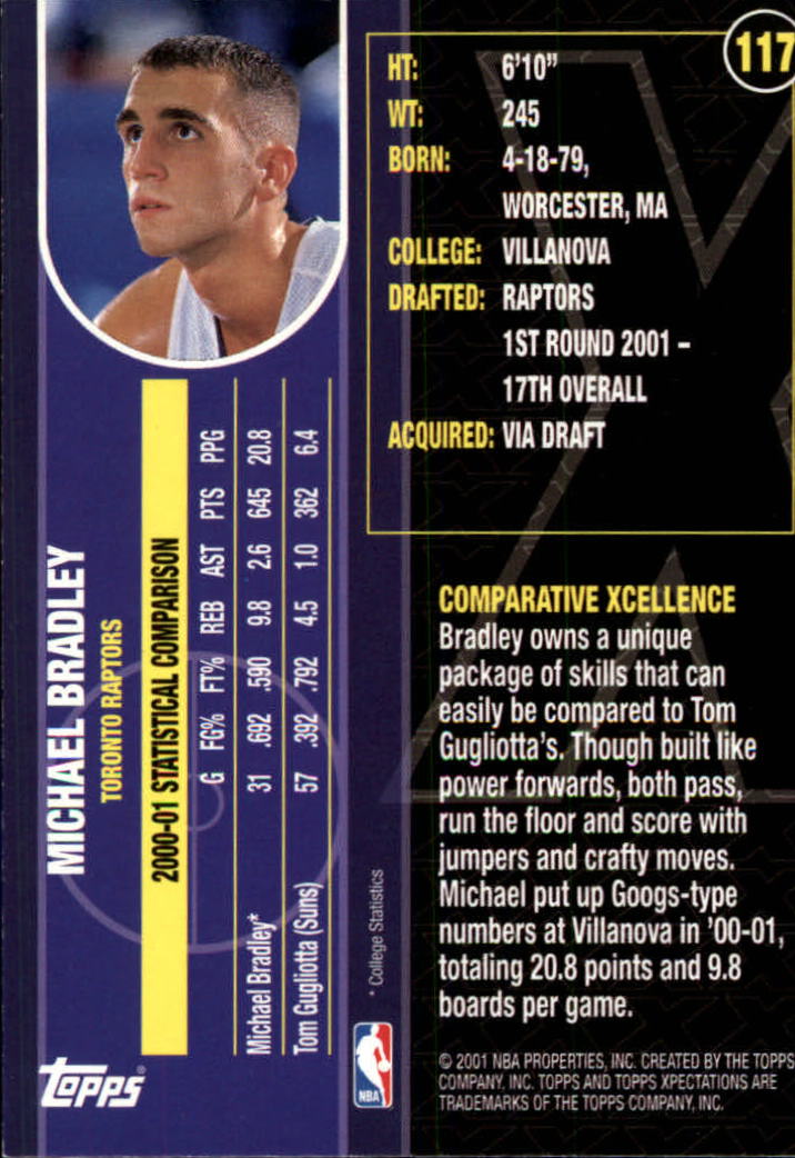 2001-02 Topps Xpectations #117 Michael Bradley RC back image