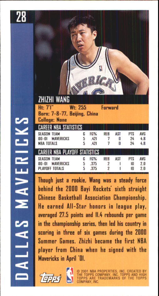 2001-02 Topps High Topps #28 Wang Zhizhi back image