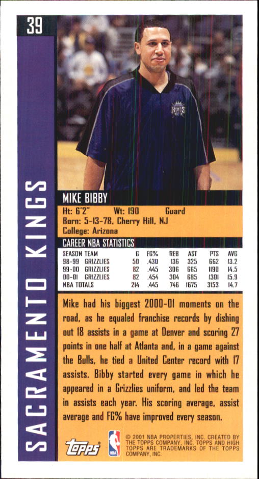 2001-02 Topps High Topps #39 Mike Bibby back image