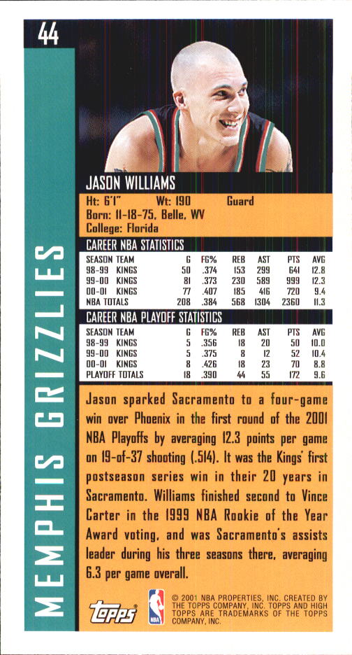 2001-02 Topps High Topps #44 Jason Williams back image