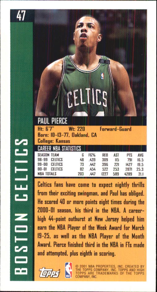 2001-02 Topps High Topps #47 Paul Pierce back image