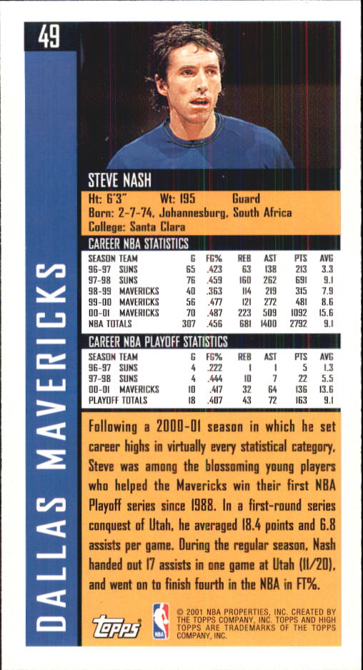 2001-02 Topps High Topps #49 Steve Nash back image