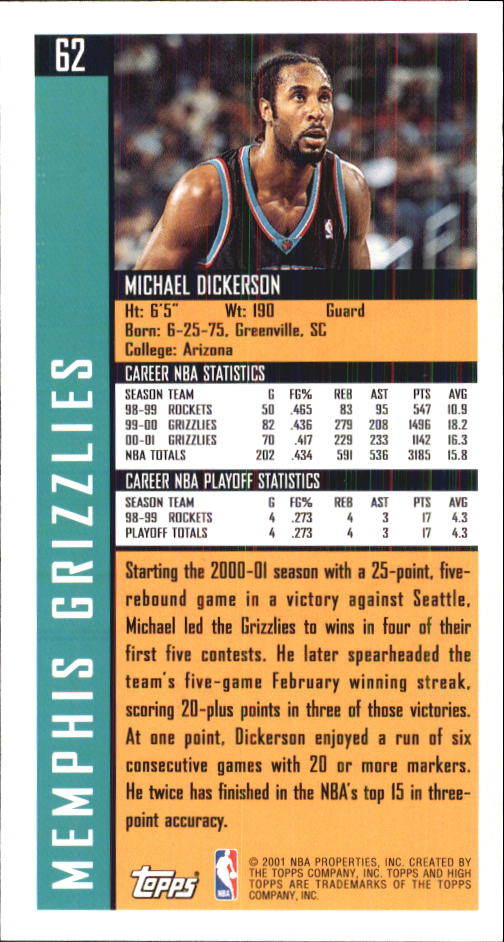2001-02 Topps High Topps #62 Michael Dickerson back image