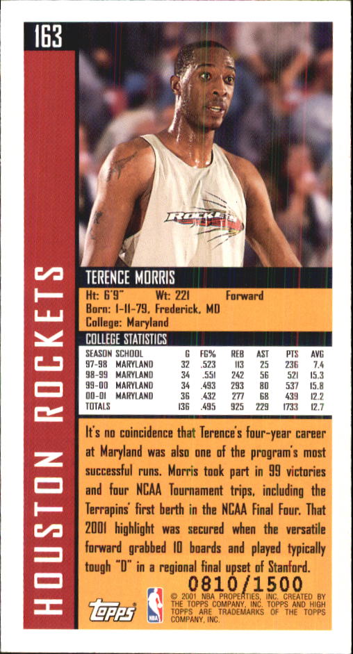 2001-02 Topps High Topps #163 Terence Morris RC back image