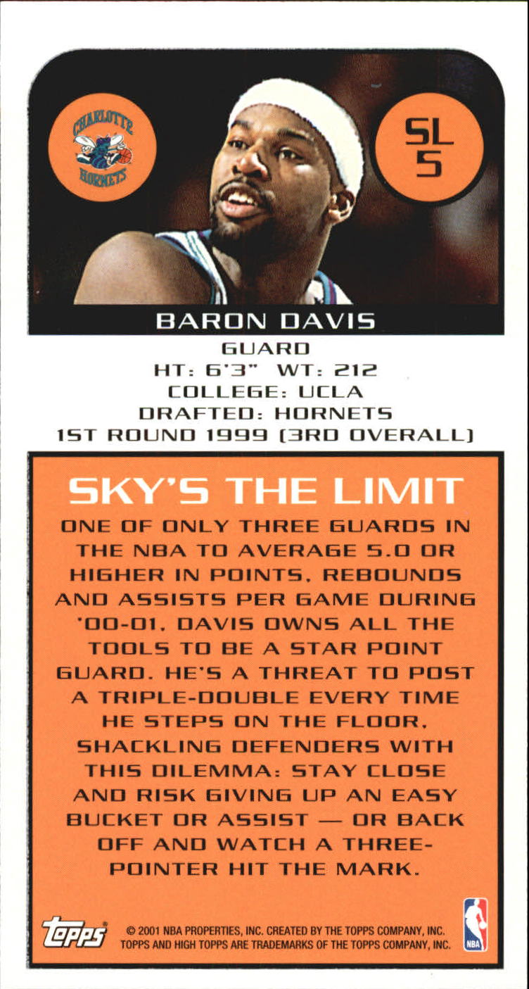 2001-02 Topps High Topps Sky's The Limit #SL5 Baron Davis back image