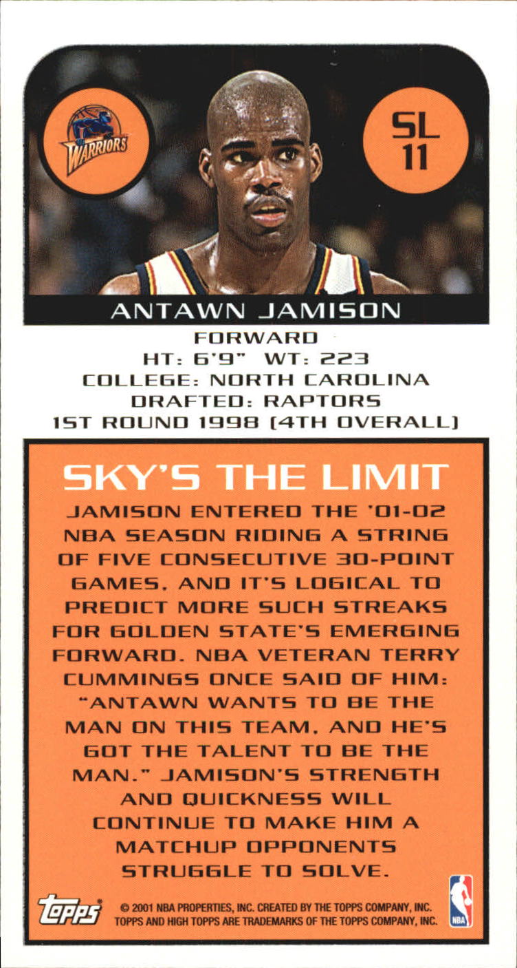2001-02 Topps High Topps Sky's The Limit #SL11 Antawn Jamison back image
