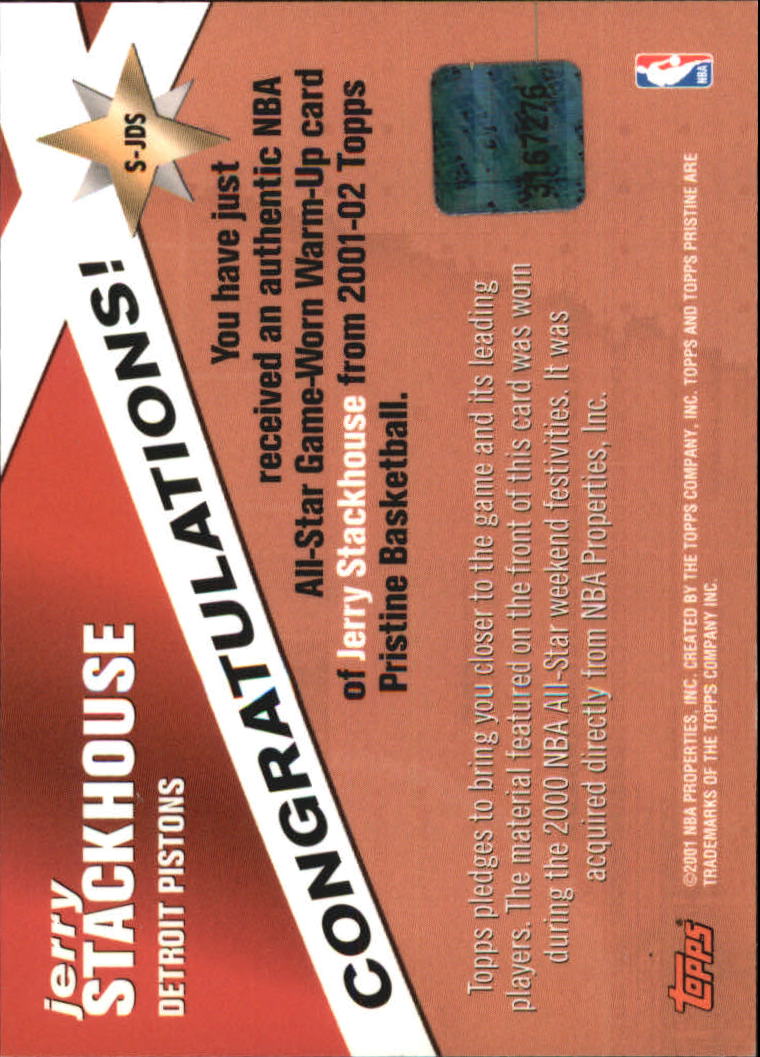 2001-02 Topps Pristine Slice of a Star #SJDS Jerry Stackhouse back image