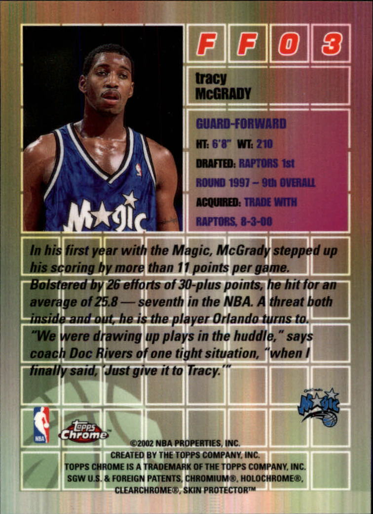 2001-02 Topps Chrome Fast and Furious #FF3 Tracy McGrady back image