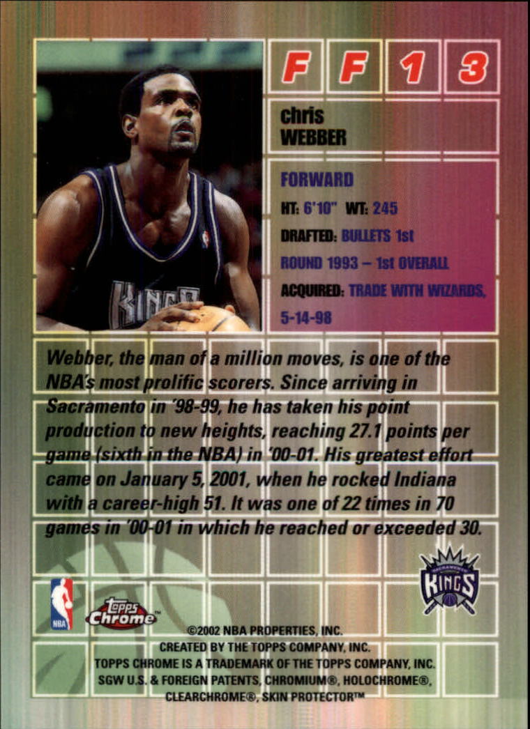 2001-02 Topps Chrome Fast and Furious #FF13 Chris Webber back image