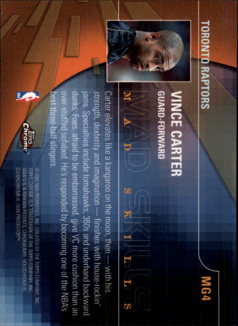 2001-02 Topps Chrome Mad Game #MG4 Vince Carter back image