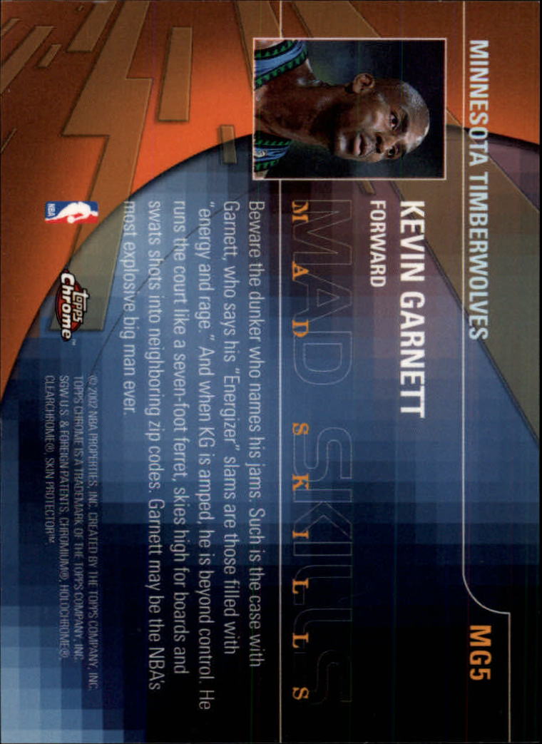 2001-02 Topps Chrome Mad Game #MG5 Kevin Garnett back image