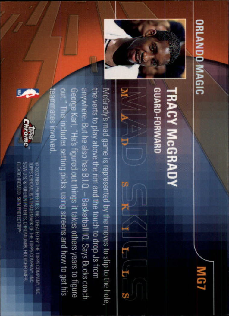 2001-02 Topps Chrome Mad Game #MG7 Tracy McGrady back image