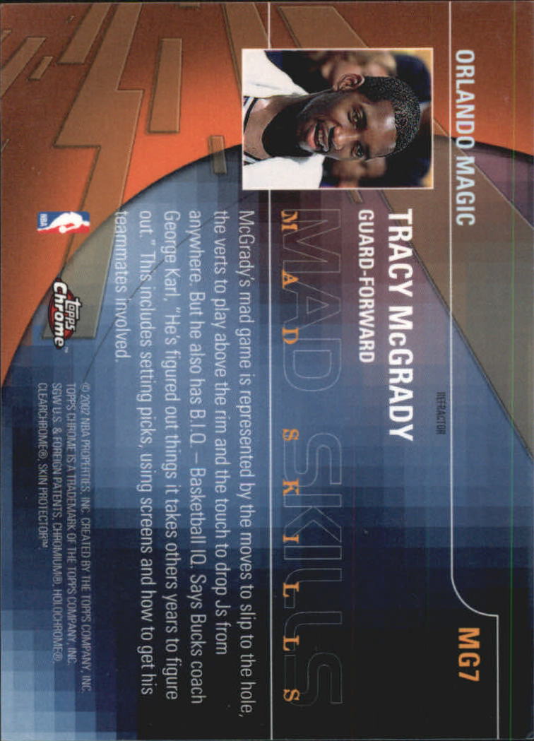 2001-02 Topps Chrome Mad Game Refractors #MG7 Tracy McGrady back image