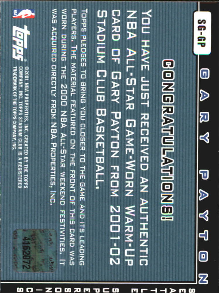 2001-02 Stadium Club Stroke of Genius #SGGP Gary Payton back image