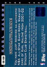 2001-02 Stadium Club Stroke of Genius #SGKM Karl Malone back image