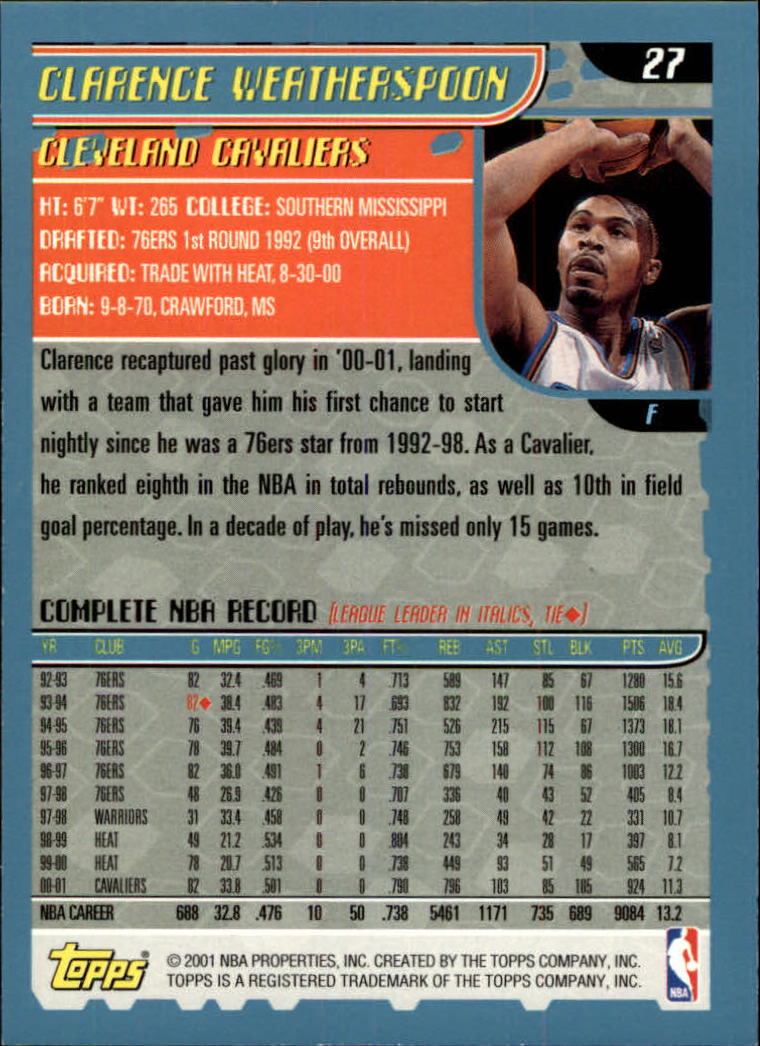 2001-02 Topps #27 Clarence Weatherspoon back image