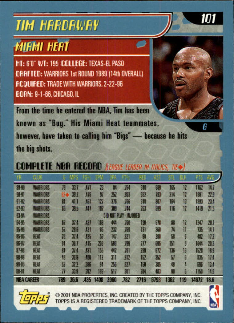 2001-02 Topps #101 Tim Hardaway back image