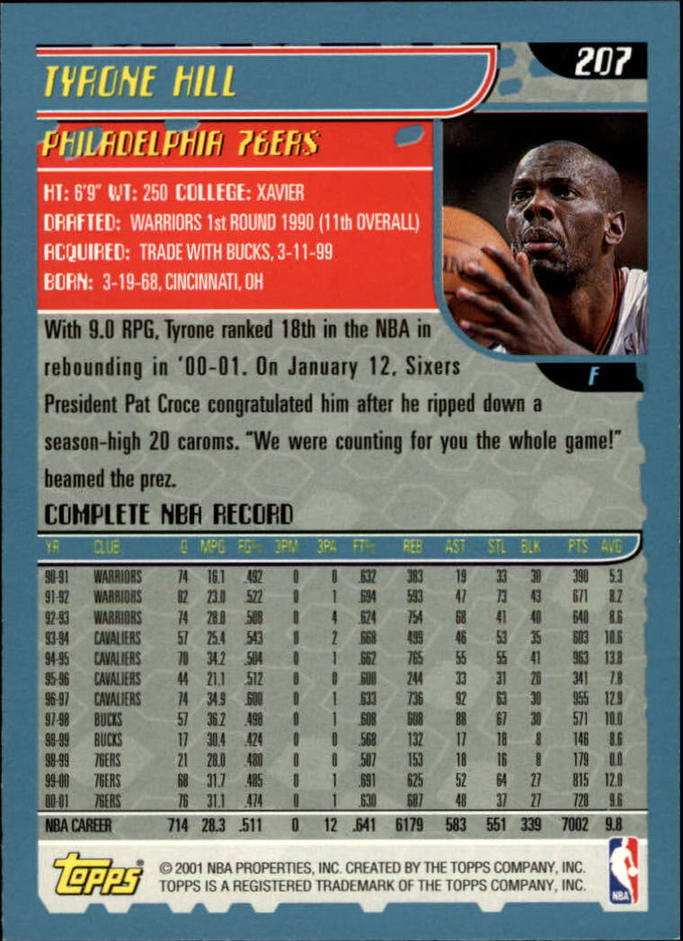 2001-02 Topps #207 Tyrone Hill back image