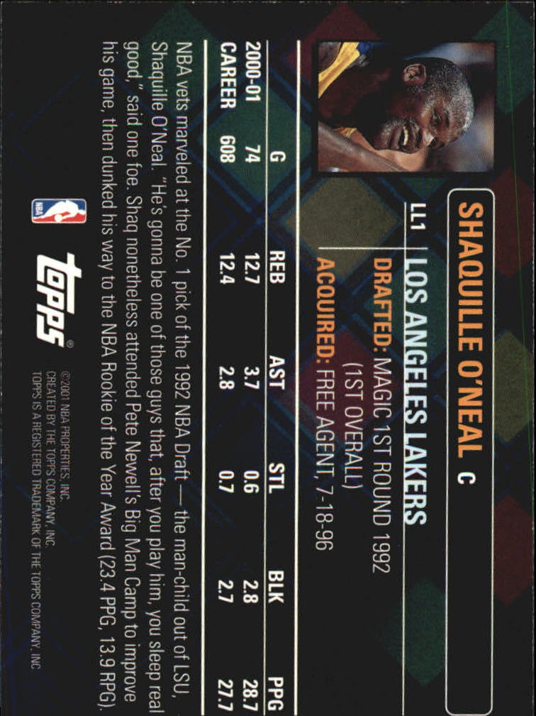 2001-02 Topps Lottery Legends #LL1 Shaquille O'Neal back image