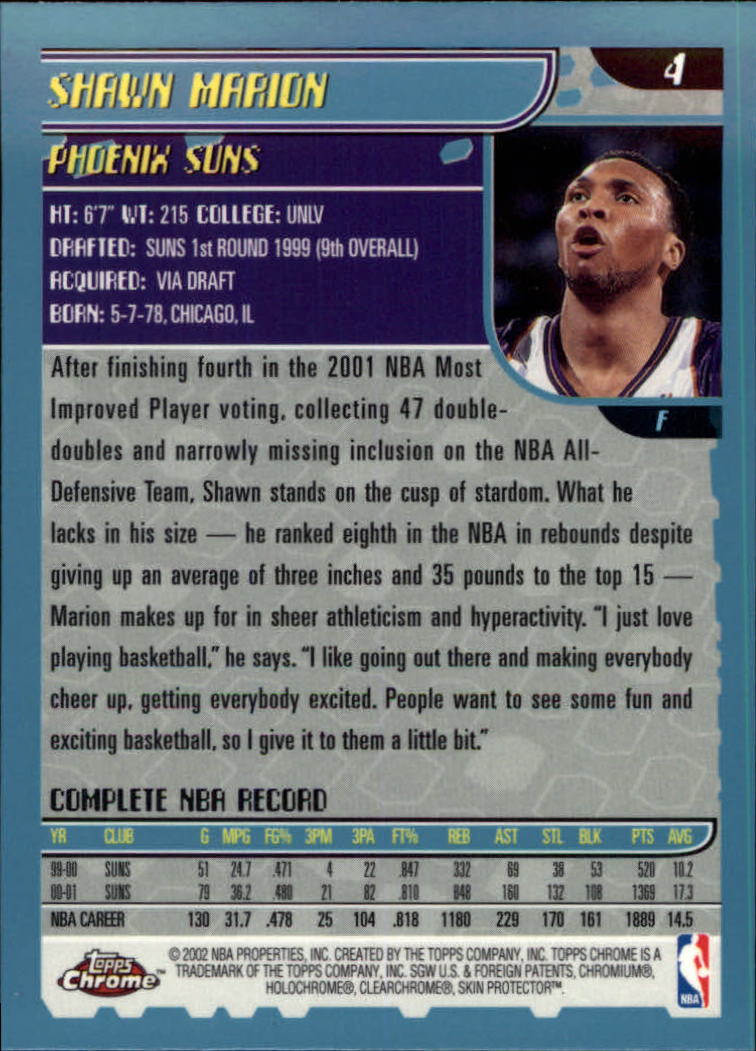 2001-02 Topps Chrome #4 Shawn Marion back image