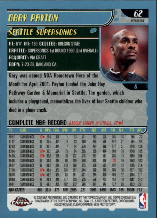 2001-02 Topps Chrome Refractors #62 Gary Payton