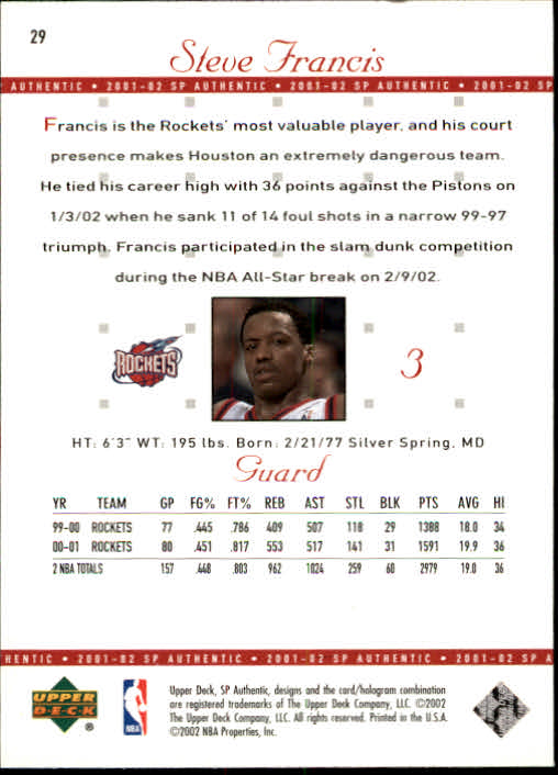 A7783- 2001-02 SP Authentic Bk Card #s 1-165 You Pick- 15+ FREE US SHIP - Picture 57 of 246