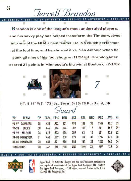 A7783- 2001-02 SP Authentic Bk Card #s 1-165 You Pick- 15+ FREE US SHIP - Picture 95 of 246