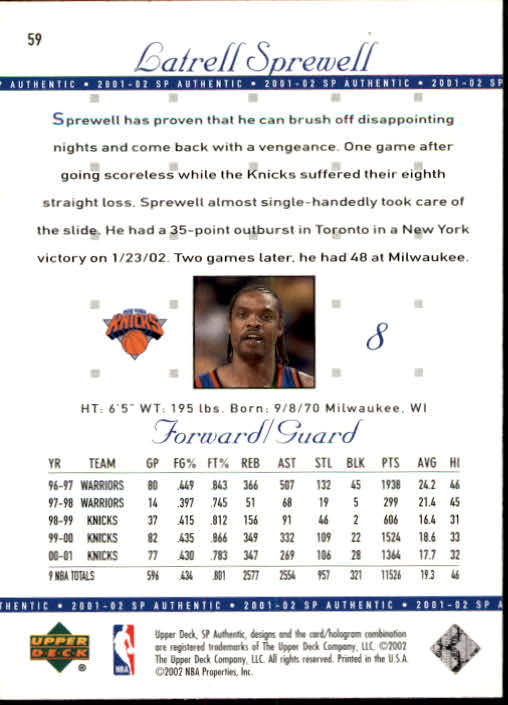 A7783- 2001-02 SP Authentic Bk Card #s 1-165 You Pick- 15+ FREE US SHIP - Picture 109 of 246