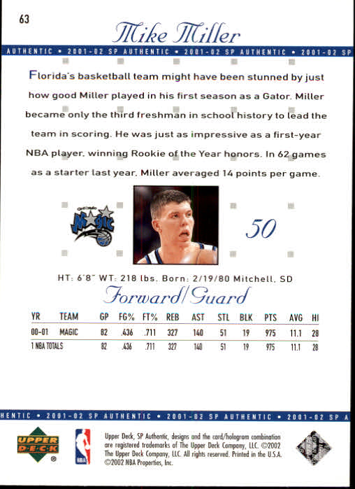 A7783- 2001-02 SP Authentic Bk Card #s 1-165 You Pick- 15+ FREE US SHIP - Picture 117 of 246