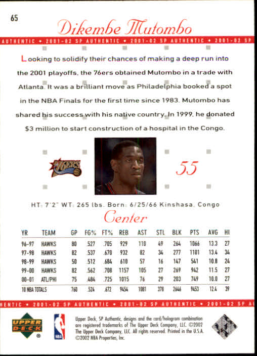 A7783- 2001-02 SP Authentic Bk Card #s 1-165 You Pick- 15+ FREE US SHIP - Picture 119 of 246