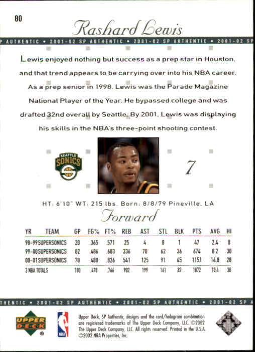 A7783- 2001-02 SP Authentic Bk Card #s 1-165 You Pick- 15+ FREE US SHIP - Picture 147 of 246