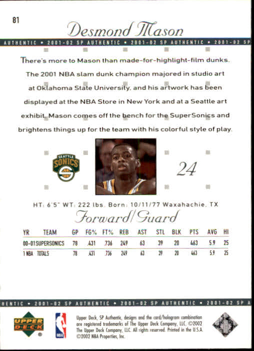 A7783- 2001-02 SP Authentic Bk Card #s 1-165 You Pick- 15+ FREE US SHIP - Picture 149 of 246
