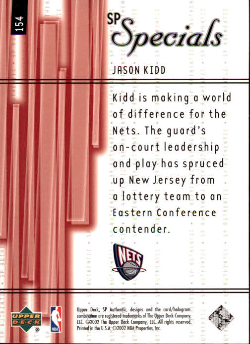 2001-02 SP Authentic #154 Jason Kidd SPEC back image