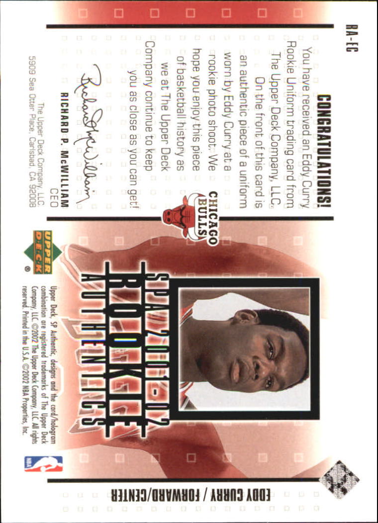2001-02 SP Authentic Rookie Authentics #RAEC Eddy Curry back image