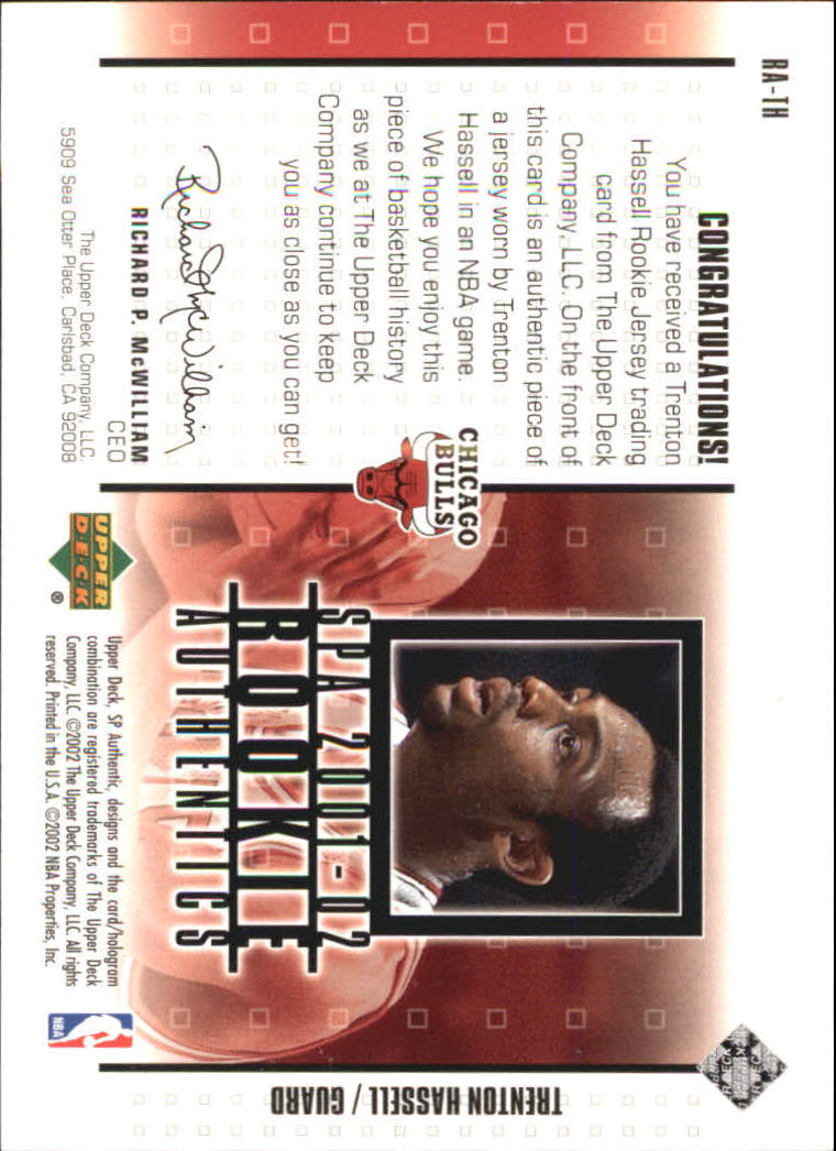 2001-02 SP Authentic Rookie Authentics #RATH Trenton Hassell back image