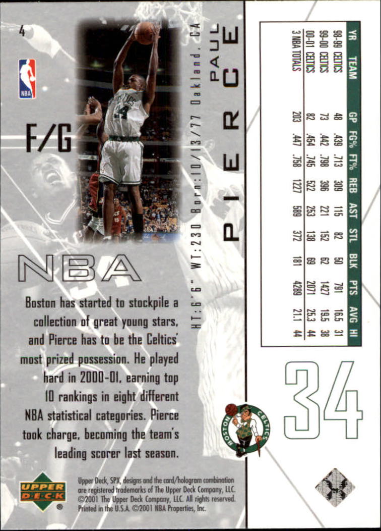 2001-02 SPx #4 Paul Pierce back image