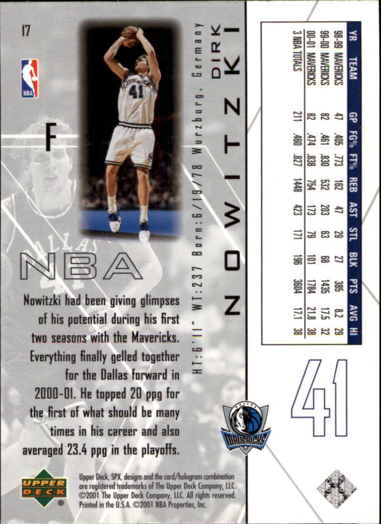 2001-02 SPx #17 Dirk Nowitzki back image