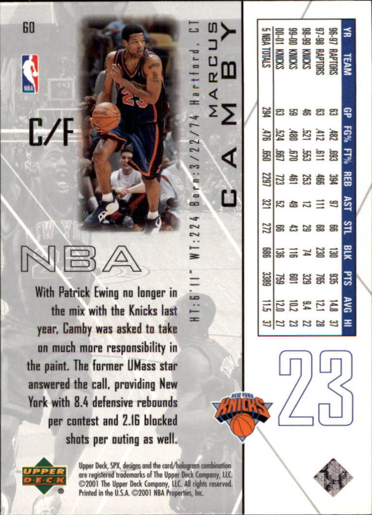 2001-02 SPx #60 Marcus Camby back image