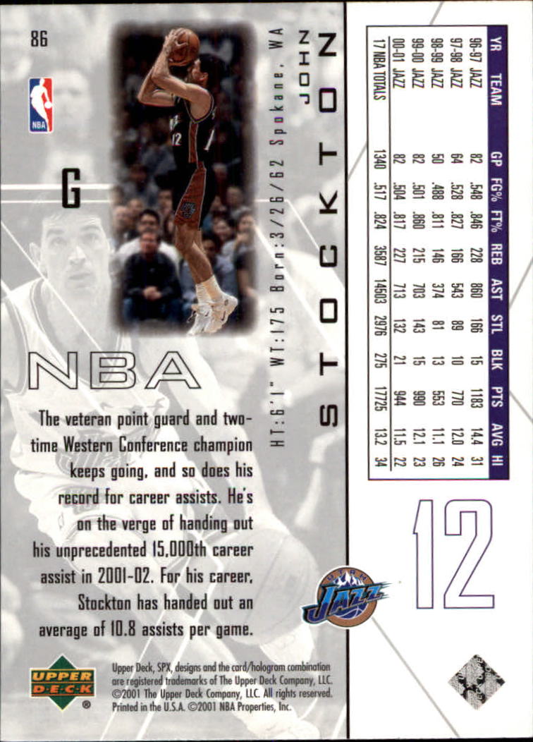 2001-02 SPx #86 John Stockton back image