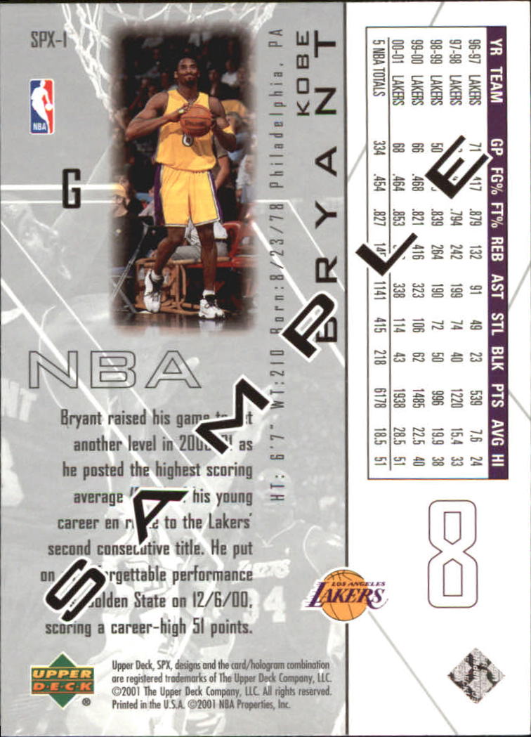 2001-02 SPx #NNO Kobe Bryant PROMO back image