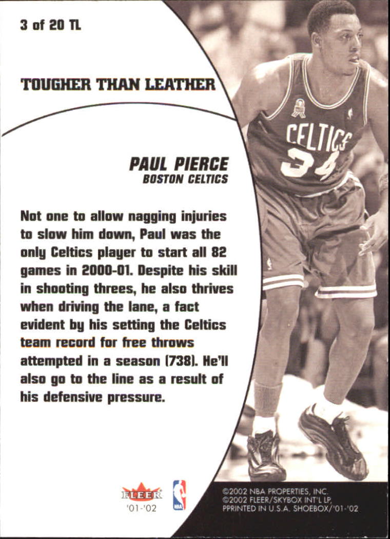 2001-02 Fleer Shoebox Tougher Than Leather #3 Paul Pierce back image