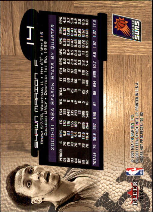 2001-02 Hoops Hot Prospects #14 Shawn Marion back image