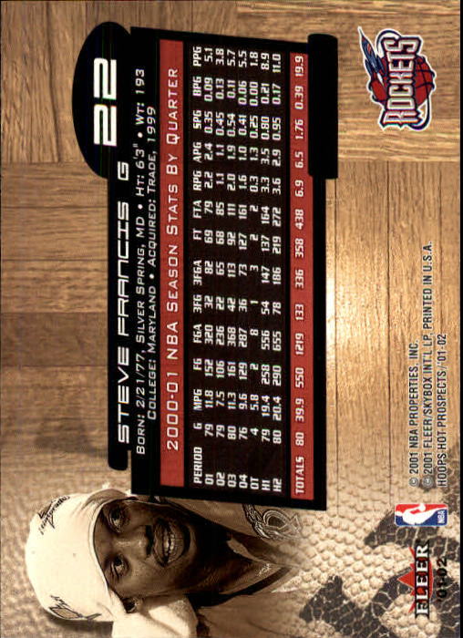 2001-02 Hoops Hot Prospects #22 Steve Francis back image