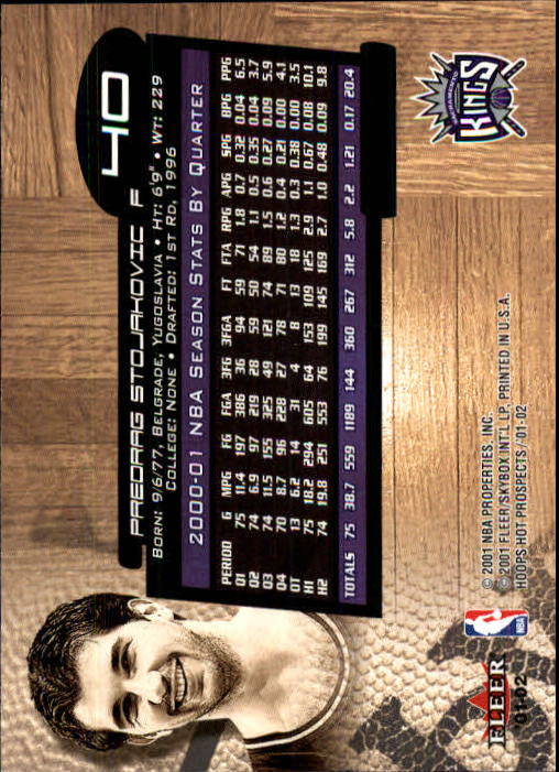 2001-02 Hoops Hot Prospects #40 Peja Stojakovic back image