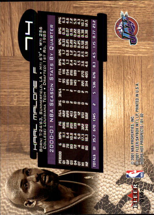 2001-02 Hoops Hot Prospects #74 Karl Malone back image