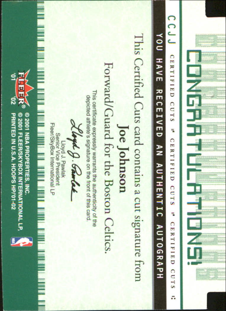 2001-02 Hoops Hot Prospects Certified Cuts #4 Joe Johnson back image