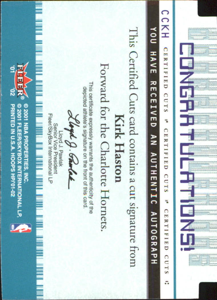 2001-02 Hoops Hot Prospects Certified Cuts #8 Kirk Haston back image