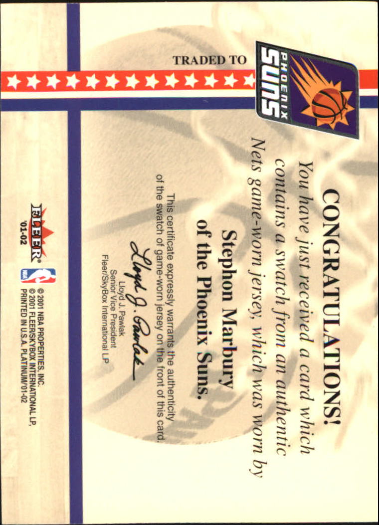 2001-02 Fleer Platinum National Patch Time #11 Stephon Marbury back image