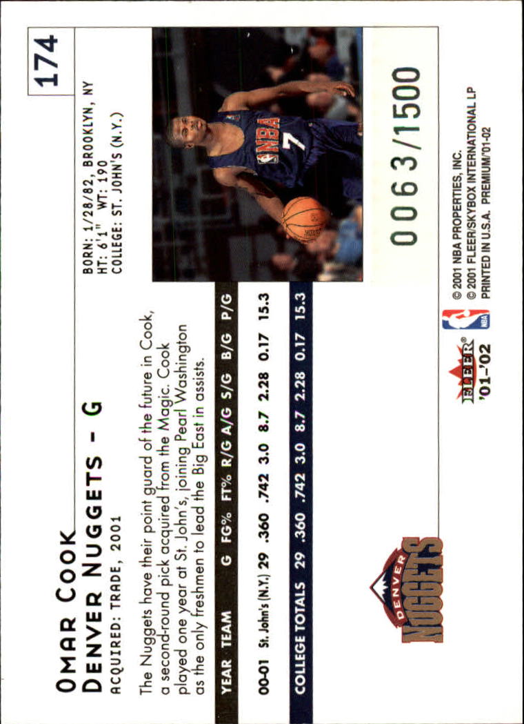2001-02 Fleer Premium #174 Omar Cook RC back image